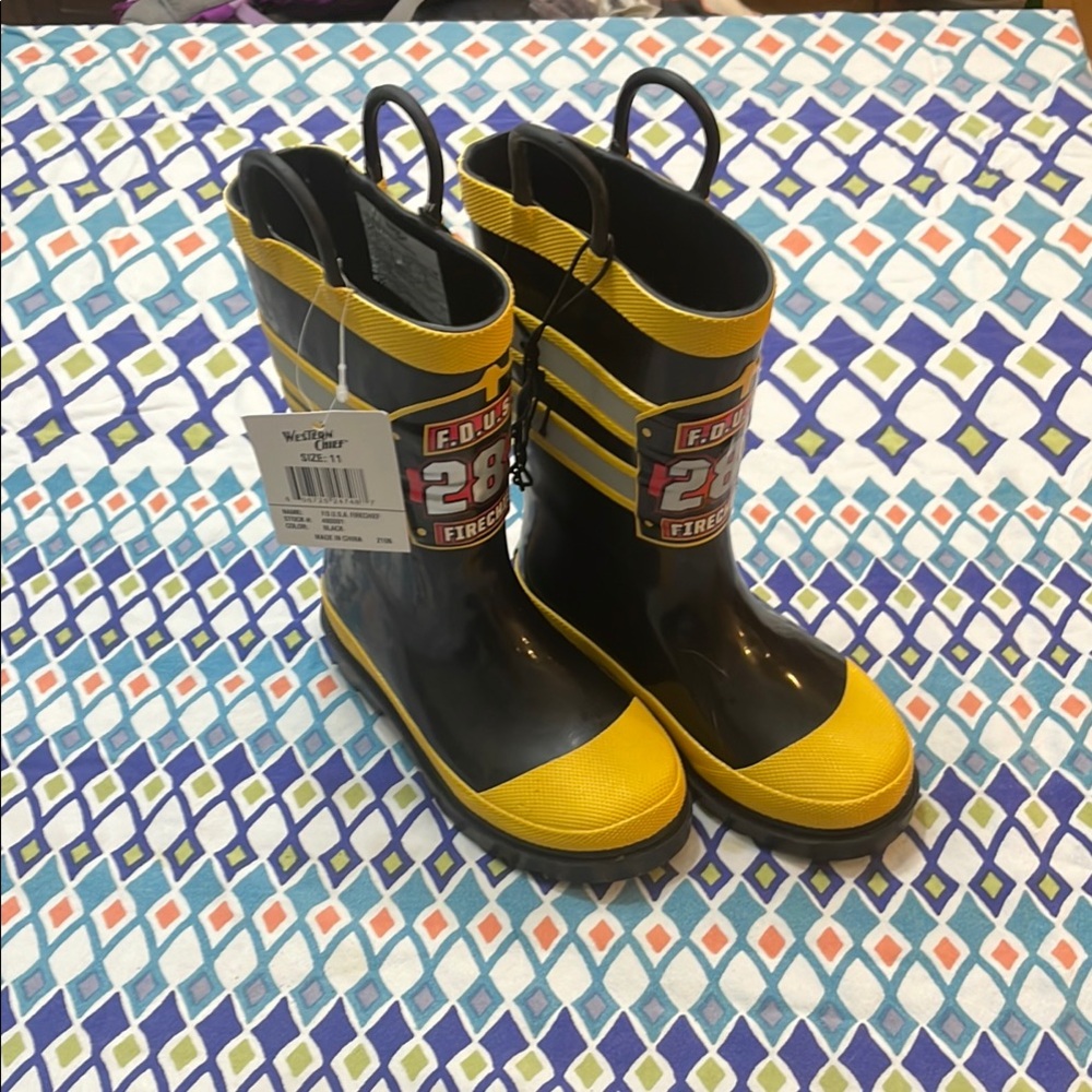 NEW WITH TAGS Western Chief Firefighter Kids Rain Boots - Yellow and Black